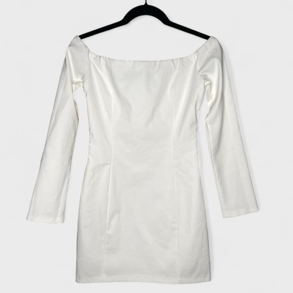 Zara White Mini Dress, long sleeves, off the shoulder, EUC, size M. - Picture 3 of 6